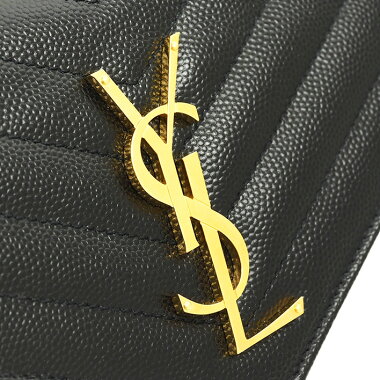 [Pre-owned] [mostly new] Yves Saint Laurent flap wallet bifold gold hardware YSL logo Monogram Saint Laurent 372 264 [long wallet]