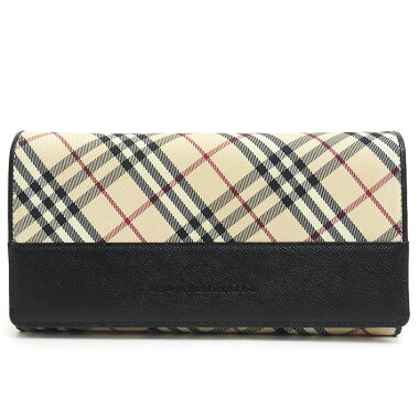 【中古】【ほぼ新品】バーバリーがま口二つ折りフラップロングウォレットノバチェック【長財布】