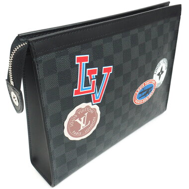 【中古】【美品】ルイヴィトンポシェット・ヴォワヤージュMM2017年LVリーグ・コレクションダミエグラフィットN64442【クラッチバッグ】