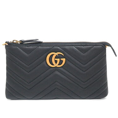 【中古】【ほぼ新品】グッチキルティングステッチチェーンウォレットポシェット斜め掛けクロスボディアンティークゴールド金具GGマーモント443447496334【ショルダーバッグ】