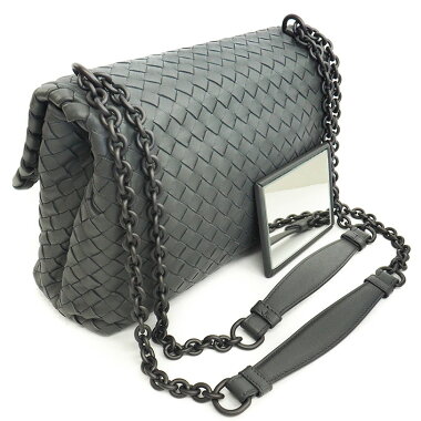 [Used] [Beautiful] Bottega Veneta Olympia Bag W Chain Shoulder Crossbody Gunmetal Intrecciato 386498V00162965 [Shoulder Bag]