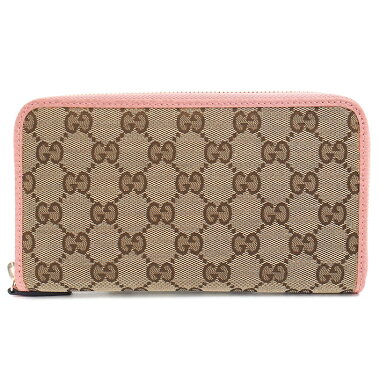 【中古】【ほぼ新品】グッチGG柄ラウンドファスナーロングウォレットゴールド金具GGキャンバス363423・496085【長財布】