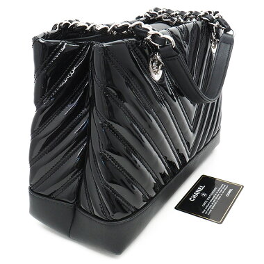 [Used] [Good Condition] Chanel Chain Tote Handbag Coco Charm Silver Hardware V Stitch A93052 [Shoulder Bag]