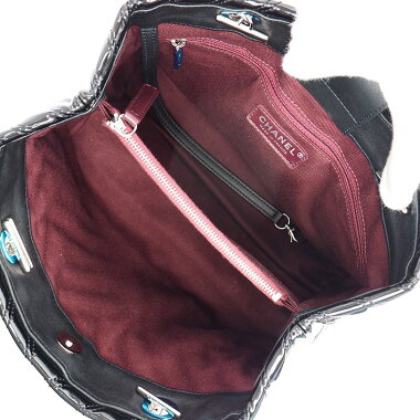 [Used] [Good Condition] Chanel Chain Tote Handbag Coco Charm Silver Hardware V Stitch A93052 [Shoulder Bag]