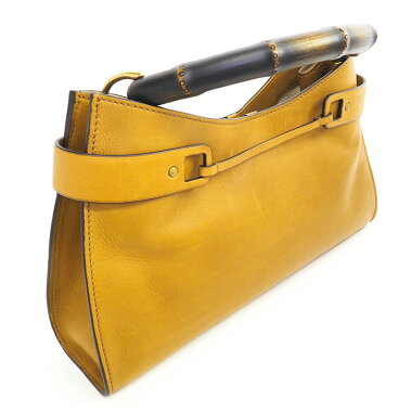 【中古】【美品】グッチワンショルダーロゴ型押しマットゴールド金具バンブー109136・002214【ハンドバッグ】