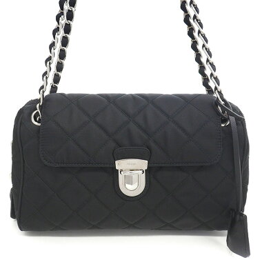 [Preowned] [Goods] Prada Quilted Chain Shoulder Bag Silver Bracket Tesuto BR 4965 [Shoulder Bag]