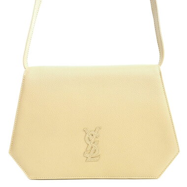 [Used] [Beautiful] Yves Saint Laurent YSL logo flap bag diagonal shoulder gold hardware vintage old [shoulder bag]