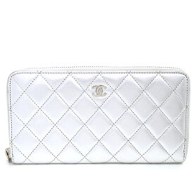 [Pre] [P34 times] Chanel Matrasse CC logo round zipper long wallet silver hardware Kokomark A50097 [long wallet] [GOODA] [like new]