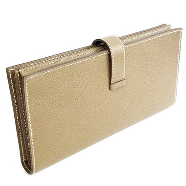 【中古】【未使用品・新古品】エルメス二つ折りロングウォレットシルバー金具ベアンスフレ【長財布】