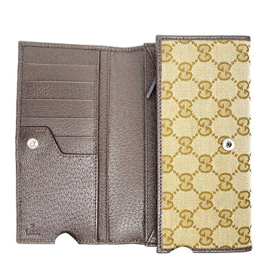 [Used] [Almost new] Gucci GG pattern logo plate bi-fold flap wallet GG canvas 244946・0959 [long wallet]