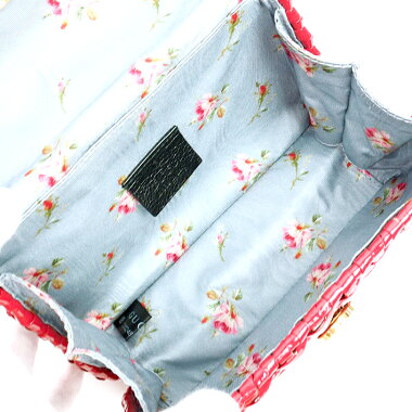 【中古】【ほぼ新品】グッチウィッカーミニかごバッグWチェーンショルダーポシェットゴールド金具GGマーモント524829・001998【ショルダーバッグ】