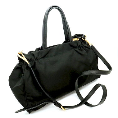 【中古】【美品】プラダトライアングルロゴプレート2WAYショルダーバッグゴールド金具テスートサフィアーノB1843M【ハンドバッグ】