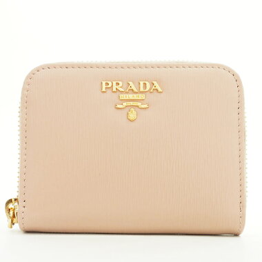 【中古】【ほぼ新品】プラダラウンドファスナー小銭入れゴールド金具ヴィッテロムーブ1MM268【コインケース】