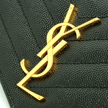 [Pre] [goods] Yves Saint Laurent flap wallet bi-fold gold metal fittings YSL logo classic monogram 372264 [long wallet]