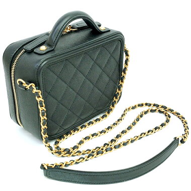 【中古】【美品】シャネルバニティケースチェーンショルダー斜め掛けアンティークゴールド金具ココマークA93343【ショルダーバッグ】