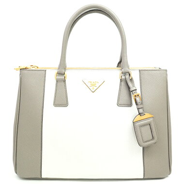 [Pre-owned] [Beautiful] Prada 2WAY Shoulder Bag Bicolor Triangle Logo Tote Bag Gold Hardware Saffiano Lux B2274C [Handbag]