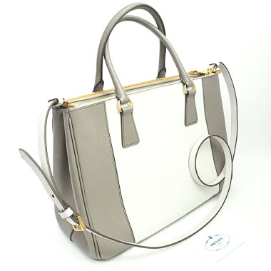 [Pre-owned] [Beautiful] Prada 2WAY Shoulder Bag Bicolor Triangle Logo Tote Bag Gold Hardware Saffiano Lux B2274C [Handbag]