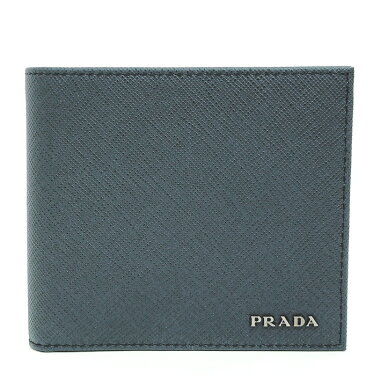 【中古】【未使用品・新古品】プラダ折りたたみ財布ロゴガンメタル金具サフィアーノビコローレ2MO738【二つ折り財布】