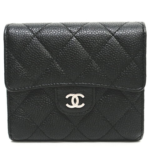シャネル ウォレット A82288 ココマーク CCロゴ キャビアスキン レザー ゴールド金具 CHANEL レディース 財布 三つ折り 本革 ブラック 黒色 WALLET ブランド 送料無料 中古 ご褒美 クリスマス 冬