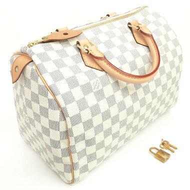 White Louis Vuitton Damier Azur Speedy 30 Boston Bag