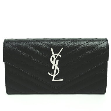 [GOODA] [new stock] [pre-owned] Yves Saint Laurent YSL logo quilting stitch bi-fold flap wallet silver metal fittings monogram matrasse 372264BOW021000 [long wallet]