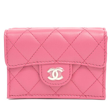 【GOODA掲載】【新入荷商品】【中古】シャネルマトラッセCC三つ折りスモールコンパクトウォレットシルバー金具ココマークA84401【二つ折り財布】