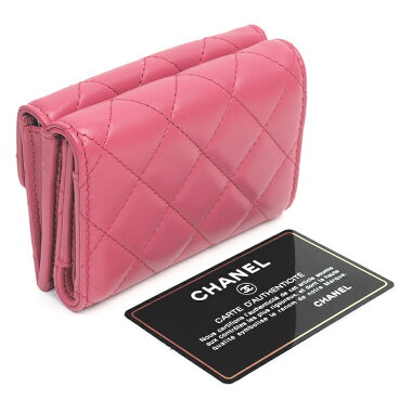 【GOODA掲載】【新入荷商品】【中古】シャネルマトラッセCC三つ折りスモールコンパクトウォレットシルバー金具ココマークA84401【二つ折り財布】