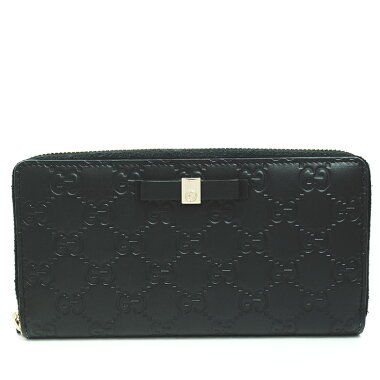【GOODA掲載】【新入荷商品】【中古】【美品】グッチリボンモチーフGG柄ラウンドファスナーゴールド金具グッチシマ388680・2091【長財布】