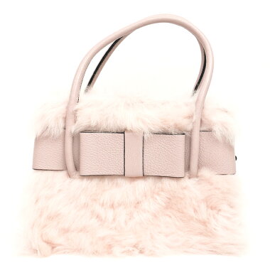 [GOODA] [New stock] [pre-owned] Miu Miu Madras fur ribbon 2WAY shoulder bag gold metal fittings Moutonfiocco 5BA059 [handbag]