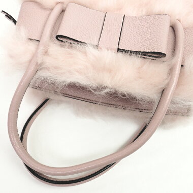 【GOODA掲載】【新入荷商品】【中古】ミュウミュウマドラスファーリボン2WAYショルダーバッグゴールド金具ムートンフィオッコ5BA059【ハンドバッグ】