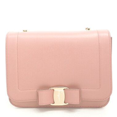 【中古】サルヴァトーレフェラガモニュービアンコクロスボディバッグフラップチェーンショルダー斜め掛けウォレットゴールド金具ヴァラリボン21G877【ショルダーバッグ】【GOODA掲載】【未使用品・新古品】