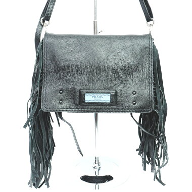 【中古】プラダ2WAYフリンジバッグ斜め掛けアンティークシルバー金具エティケット1BD082【ショルダーバッグ】【GOODA掲載】【美品】
