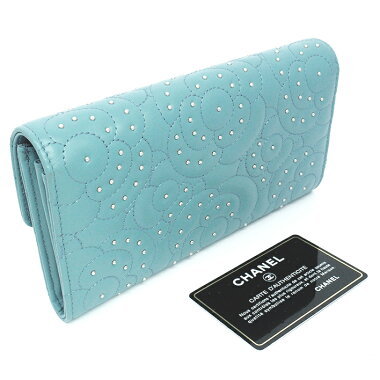 【中古】シャネルココマークフラップロングフォレットスタッズシルバー金具カメリアA82283【長財布】【GOODA掲載】【新品同様】