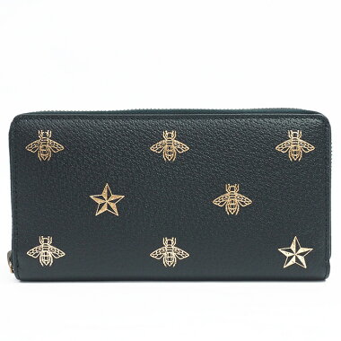 グッチビー（ハチ）＆スタージップアラウンドウォレットBee＆Starアンティークゴールド金具495062・2149【長財布】【未使用品・新古品】【中古】