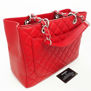 【美品】シャネルCCロゴチェーントートマトラッセステッチシルバー金具グランドショッピングココマークA50995【トートバッグ】