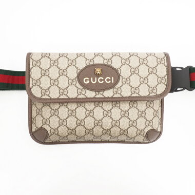 【新品同様】グッチネオヴィンテージGG柄キャットヘッド付きGGスプリーム×ウェブ493930・498075【ボディバッグ・ウエストポーチ】