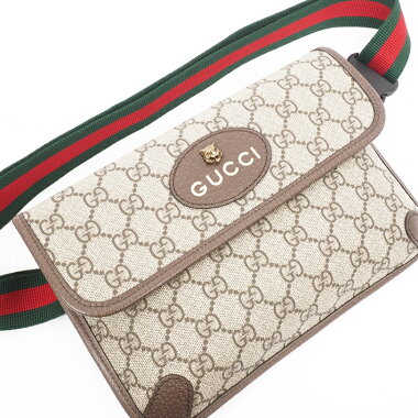 【新品同様】グッチネオヴィンテージGG柄キャットヘッド付きGGスプリーム×ウェブ493930・498075【ボディバッグ・ウエストポーチ】