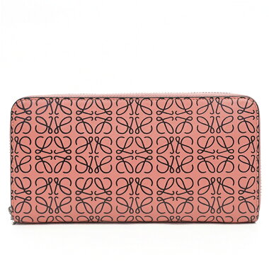 【美品】ロエベエンボスジップアラウンドウォレットシルバー金具アナグラム107N55GF13【長財布】