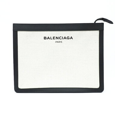 [As good as new] Balenciaga Logo Silver Hardware Navy Pouch 410119 [Clutch Bag]