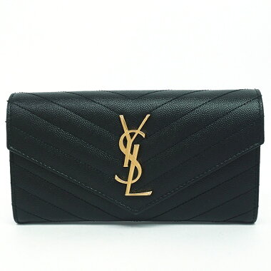 【美品】YSLロゴキルティングステッチ二つ折りフラップウォレットモノグラムサンローラン372264・0619【長財布】