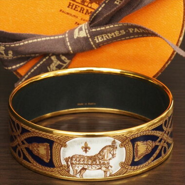 Hermes HERMES Emmaille Horse Pattern Bangle Navy x Gold [Used]