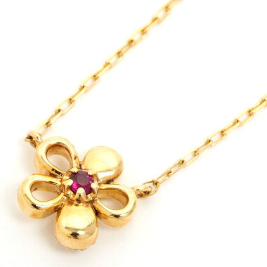 Yeondish Pavé Diamond & Ruby Style Flower Motif Reversible Pendant Necklace 10K Yellow Gold [Used] [Pendant]