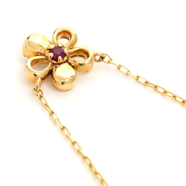 Yeondish Pavé Diamond & Ruby Style Flower Motif Reversible Pendant Necklace 10K Yellow Gold [Used] [Pendant]