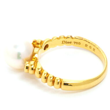 [Used] Christian Dior Melle Diamond 1P Pearl Ring 18K Yellow Gold 9 [Ring]