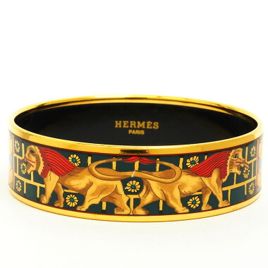 【中古】エルメスエマイユライオン柄/樹脂【バングル】