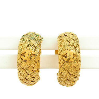 【中古】シャネルココマーク平織りテクスチャークリップタイプ【イヤリング】