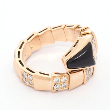 ブルガリセルペンティリングオニキスパヴェダイヤLサイズ18金ピンクゴールド14号【指輪】【新品仕上げ済み】