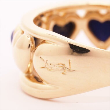 【新品仕上げ済み】YvesSaintLaurentイヴ・サンローランラピスラズリ風ハート石付き透かしリングK18YG9号【中古】レディースリング