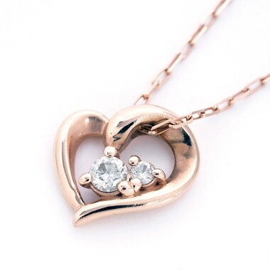 ヨンドシー2PダイヤモンドハートペンダントネックレスK10PG【中古】【ペンダント】