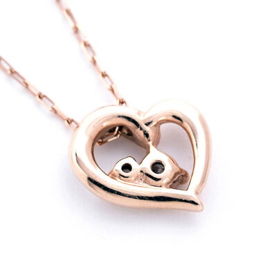 ヨンドシー2PダイヤモンドハートペンダントネックレスK10PG【中古】【ペンダント】